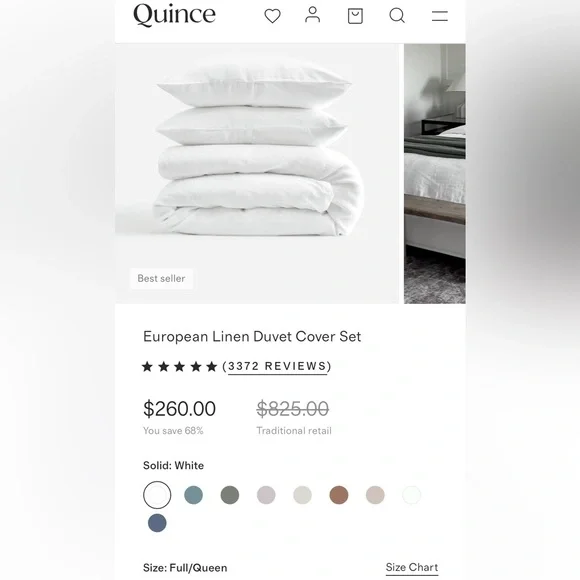 NWT Quince European White Linen Queen Duvet Set with Shams - Picture 4 of 5